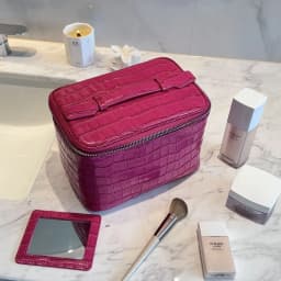 Crocodile Pattern Cowhide Cosmetic Bag Rose Red Light Luxury Genuine Leather Women Travel Portable Toiletry Storageanity Case
