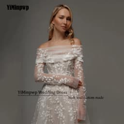 2026 Champagne Wedding Dresses Off Shoulder Long Sleeves A Line Lace Sequined Beads Flowers Bridal Party Gowns Customized