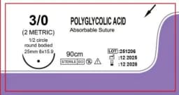 Veterinary Absorbable Sutures, Polyglycolic Suture (0/2/3/4 Medical Suture) (12 Pcs/90cm Round/Reverse Suture Thread)