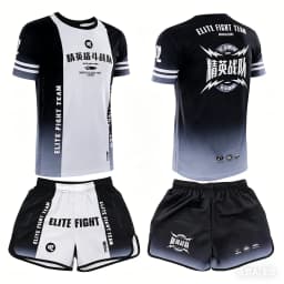 2026 Summer Men's MMA Training Suit Quick Dry Combat Sportswear Set Bold Pink & Black Graphic Shorts & T-Shirt Outfit for Kids