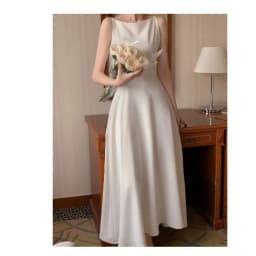 Ele Chic Long Svel Dr High Waist A-Line Silhouette Commute Sle Summer Collection Faionable oulder Design