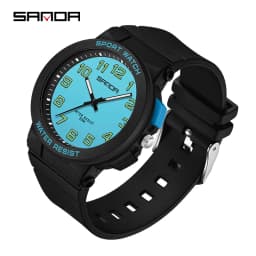 Sanda 6123 Trendy Design Soft Student Watch TPU Strap 50M Depth Waterproof Quartz Movement Children Fashion Sports Wrist Watch