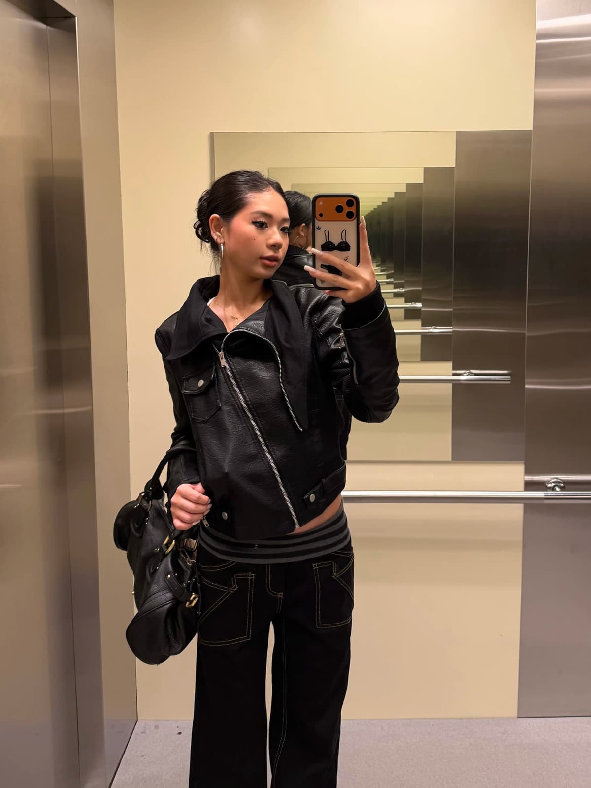 American Style Retro Light Deconstructed Design Flip Collar PU Leather Jacket Women's Short Fashion Motorcycle Jacket