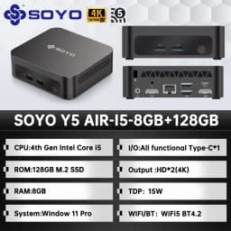 SOYO Y5 Series Mini PC Intel 4th Gen Core CPU 128GBSSD 8GB RAM Wifi5/BT5.0 Window10/11 RPO Quiet operation suitable for home use