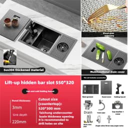 Cup Washer Hidden Bar Sinks With Lid MultifunctionalStainless Steel Kitchen Sink Single Slot Undermount Bowl