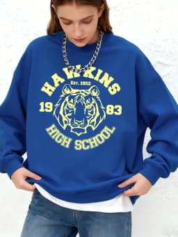Hawkins High School Prints Sweatshirt Womens Winter Fleece Warm Hoodie Crewneck Jogger Pullovers Casual Loose Womans Clothes