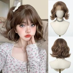 Platinum Blonde Short Bob Wavy Synthetic Wig with Bangs Fluffy Natural Heat Resistant Fiber Cosplay Daily Party Wig for Women