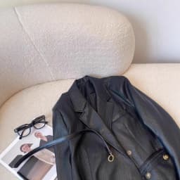 Women Faux Leather Suit Coats Solid Jacket Turn Down Collar Long Sleeve Double Breasted Loose Fit Office Lady Casual 2026 Autumn