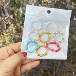 Elastic Beaded Ring Featuring Acrylic Pearls in Wave Drop Geometric Shapes Korean Style Unisex Jewelry Fresh Sweet Design Multip