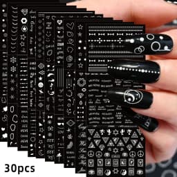 30 Sheets Christmas Nail Art Stickers Self Adhesive 3D White Snowflake Nail Decals Xmas Nail Supplies Christmas Manicure Sliders