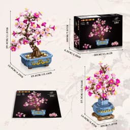 HOGOKIDS Flower Cherry Blossom Building Set 2 in 1 Bonsai Tree for Kids 8+ Artificial Botanicals Building Blocks Home Office Decor 775PCS Flowers Plants Birthday Christmas Gift for Adults Teens Girls