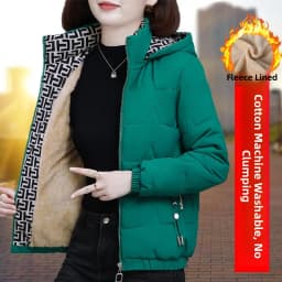 Women's Short down Cotton Jacket Warmth Outerwear Winter Coat plus Size Fluffy Coat Slimming Thickened Long Sleeve Zipper
