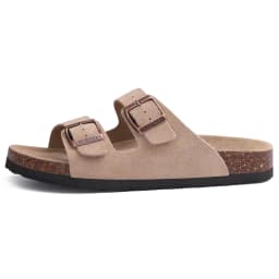 Comwarm Genuine Suede Sandals For Women Men Cork Footbed Adjustable Slides Anti-slip Fashion Unisex Slippers With Arch Support