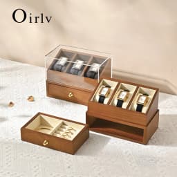 Oirlv 3 Grids Solid Wood Watch Box For Ring Necklace Watch Holder Storage Case With Drawer Jewelry Organizer Box Watch Display