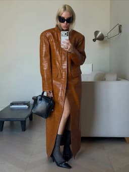 Solid Croc Embossed Faux Leather Long Trench Coat Lapel Single Breasted Straight Long Front Pockets Women Vintage Autumn Winter