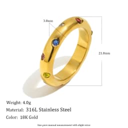 MamacitaSlay 316L Stainless Steel Multicolored CZ Stackable Ring 18K Gold Plated Vintage Waterproof Jewelry For Women Daily Wear