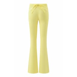 Combhasaki Women's Y2l Knitted Flared Long Pants Slim Fit Solid Color Fold Over Waist Elastic Low Rise Back Bow Decor Trousers