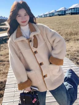 Women's Double-Sided Suede Lamb Fur Collar Jacket Autumn Winter Warm Soft Cotton Clothes Integrated Skin Fur Short Loose Fit