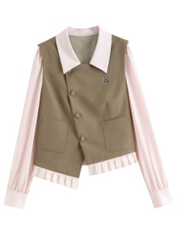 DUSHU Women's College Notes Style Asymmetrical Collar Top and Matching Pleated Skirt Set 2026 Spring New Arrinal Break Outfit