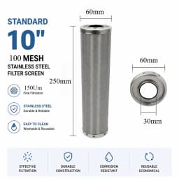 10 Inch 304/316 Stainless Steel Filter Screen Washable High Temp Resistant Universal Pre Filter Home Water Purifier