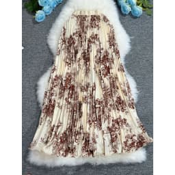 Polka Dot Print High Elegant A-line Pleated Long Skirt For Women 2025 Spring autumn Office Lady Casual Leopard Skirts