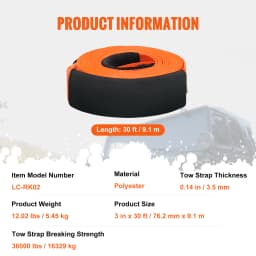 SucceBuy Polyester Tow Strap Recovery Kit High-Strength Car Racing Tow Ropes Auto Trailer Winch Towing Strap for Truck Jeep SUV