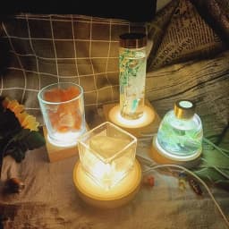 6/8/10CM LED Night Light with Wood Base DIY Resin Wine Bottle Decor Table Lamp Glass 3D Decorative Ball Acrylic Decoration