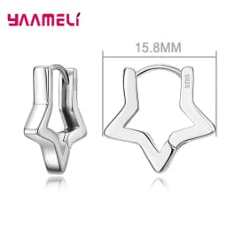 100% Real 925 Sterling Silver Earrings Statement Heart Star Square Round Geometric Hoop Flexible Earwire Leverback Women Jewelry