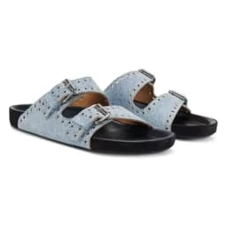 Rivet Belt Buckle Flat with Slippers Round Toe Black Solid Women Shoes Summer Slides Casual Outside Fashion Newest Slip On 2023