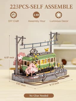 Robotime Sakura Journey Tram 3D Wooden Puzzles Model Car Kits Building Set Creative Gift STEM Toy for Girls Boys 223PCS