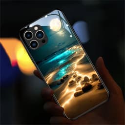 2026 Pretty Galaxy Beach Smart LED Light Glow Tempered Glass Phone Case For iPhone Air 18 17 16 E 15 14 13 12 11 Pro Max