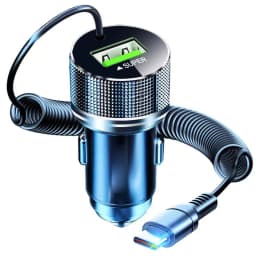 EDEBA Metal USB Car Charger with Type C Cable 12V Super Fast Charging Vehicle Adapter 2 in 1 for iPhone Samsung Huawei VIVO OPPO