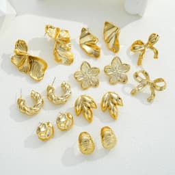 8 Pairs Gold Color Exaggerated Earrings Set For Women Fashion Bow Flower Leaf Stud Hoop Earrings Party Daily Wear Jewelry Gifts