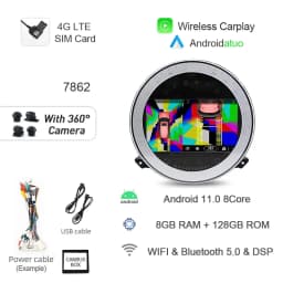8+256G 7" Auto Android 14 Car Radio GPS Player Carplay Navi Bluetooth 4G LTE Wifi For BMW Mini Cooper R56 R57 R58 R60 2007-2013