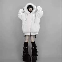 Harajuku Gothic Punk Dark Academia Clothes Fur Patchwork Hoodie Sweatshirts 2025 Autumn Winter New Cardigan Coat Women