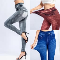 Women Striped Print False Jeans High Elastic Slim Leggings Outdoor Wearing Running High Waist Sexy Hip Lift Fashion Yoga Tights