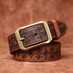 3.8CM Thickened Italian Pure Cowhide High Quality Genuine Leather Belts for Men Carving Strap Male Brass Buckle Jeans Cowboy
