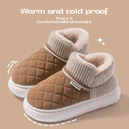 Winter Warm Snow Boots Unisex Thick Platform 4.0CM Quilted Plush Lined Non-Slip Indoor Outdoor Casual Cotton Shoes