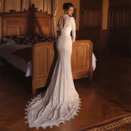 QICHE Boho Lace Long Sleeveless Mermaid Wedding Dresses Women 2026 High Collar Open Back Sweep Train Robe De Mariée Customized