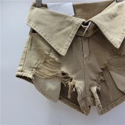 Vintage Holes Patchwork Denim Shorts Women Trend Lapel High Waist Irregular Jeans Pants Drop Shipping Wholesale Female Clothing