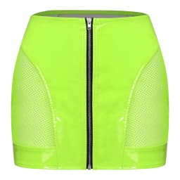 Womens Glossy PU Leather Latex Miniskirt Side Sheer Mesh Front Zipper High Waist Wet Look Bodycon Skirt Rave Party Clubwear