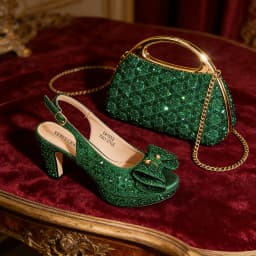Chic Green Rhinestone Peep-Toe High Heel Sandals and Elegant Matching Bag Set for Women's Parties and Weddings - Italian Design