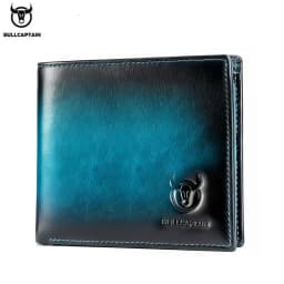 BULLCAPTAIN RFID Blocking Men's Leather Wallet Bifold Slim Wallet Multi-card Card Holder ID Wallet QB 05
