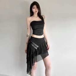 26SS Punk Lace Stitching Design Irregular Lace-up Skirt Women