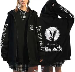 Japan Anime Death Note Zip Up Hoodies Gothic Men's Cartoon Misa Amane L Ryuk-Graphic Streetwear Black Fleece Zipper Jacket Coats