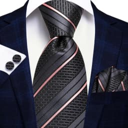 Hi-Tie Navy Blue Striped Silk Wedding Tie For Men Fashion Design Gift Men Necktie Hanky Cufflink Set Business Party Dropshiping