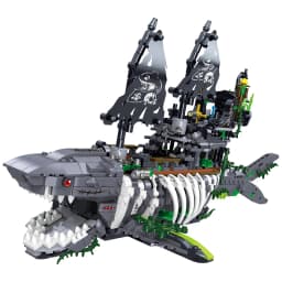 1155PCS Shark Pirate Ship Building Blocks Creative Sea Shark Ghost Ship Model Bricks With Light Educational Toy Gifts For Adult
