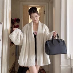 Lautaro Winter Luxury Elegant Thick Warm Soft Brown Bat Sleeved Faux Mink Fur Coat Women with V Neck Stylish Chic Fluffy Jacket