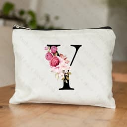 26 Letters Flower Makeup Bag Printed Bridesmaid Wedding Gift Graduation Teacher's Day Gift Storage Bag Travel Perfume Side Bag