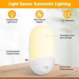 Plug in Night Light, Plug in Wall with Dusk to Dawn Sensor 0.5W Warm White RGB Night Light for Kid Bedroom, Bathroom, Stair